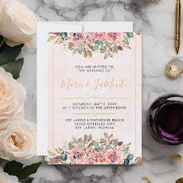 Convite de Casamento Floral de Cores Aquáticas Per