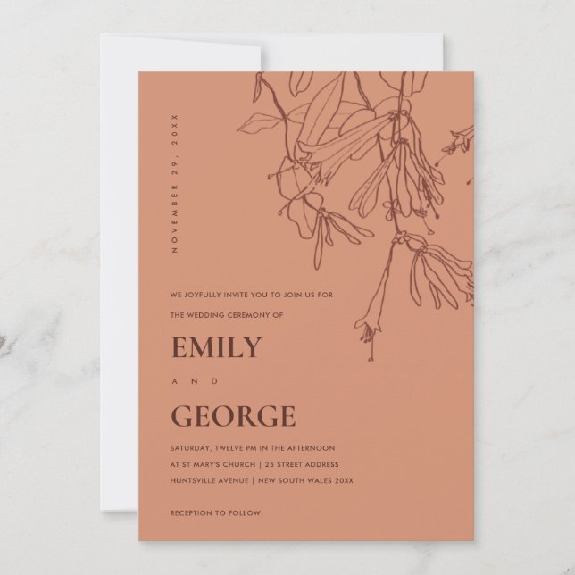 CONVITE DE CASAMENTO FLORAL DE DESENHO DA LINHA DE (Frente)
