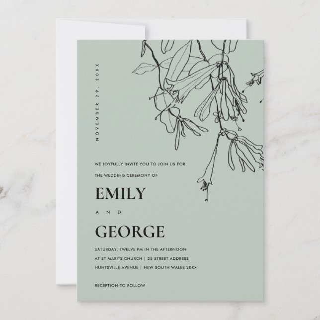 CONVITE DE CASAMENTO FLORAL DE DESENHO DA LINHA DE (Frente)