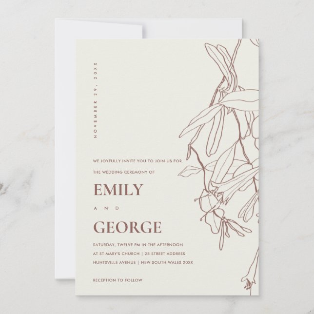 CONVITE DE CASAMENTO FLORAL DE DESENHO DE LINHA BR (Frente)