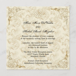 Convite de casamento Floral de Destaque Dourado El