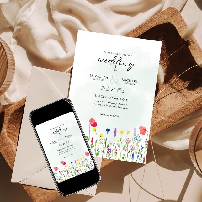 Convite de casamento Floral de Flores Selvagens ou (Criador carregado)