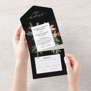 Convite de Casamento Floral de Floresta de Inverno