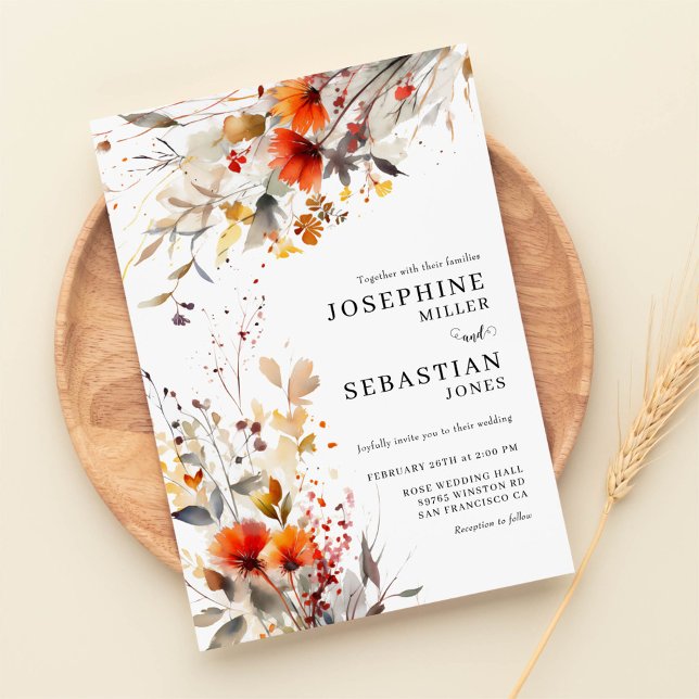 Convite De Casamento Floral De Foto Burgundy Boho  (Criador carregado)