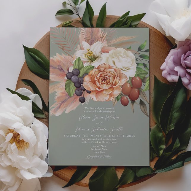 Convite de Casamento Floral de Frutas Vintage (Criador carregado)