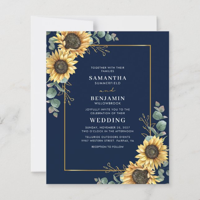 Convite de Casamento Floral de Girassol em Aquarel (Frente)