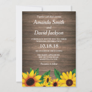 Convite de Casamento Floral de Girassol Rústico