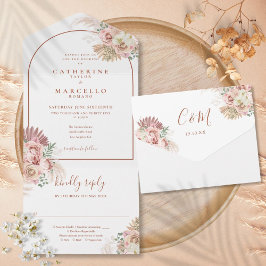 Convite de Casamento Floral de Grama das Pampas em