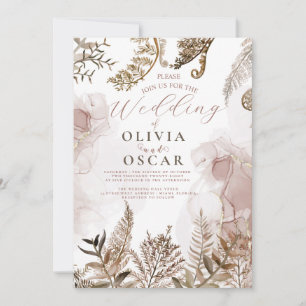 Convite de Casamento Floral de Grama de Pampas Ros