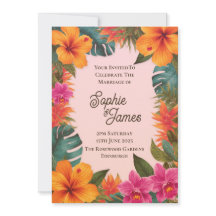 Convite de Casamento Floral de Hibisco Rosa Laranj