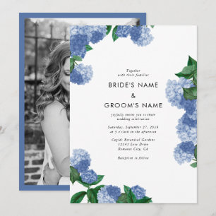 Convite de Casamento Floral de Hortênsia Azul