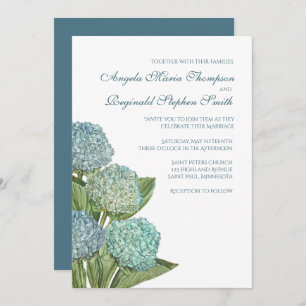 Convite de Casamento Floral de Hydrangea Azul