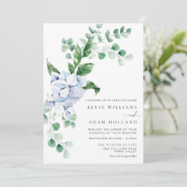 Convite de Casamento Floral de Hydrangea Azul