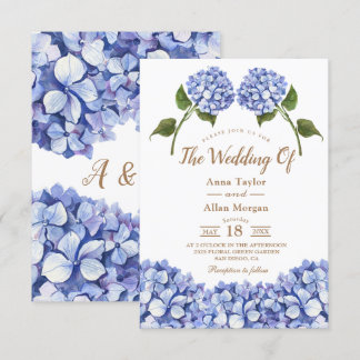 Convite De Casamento Floral De Hydrangea Azul Eleg