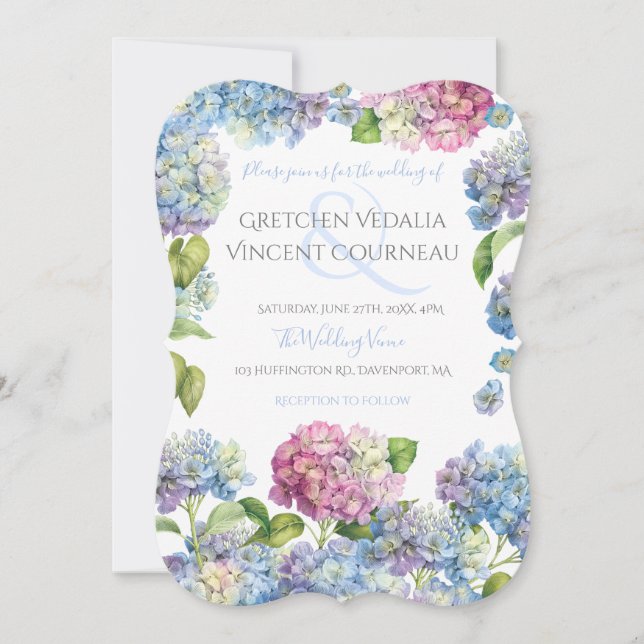Convite De Casamento Floral De Hydrangea Azul Eleg (Frente)