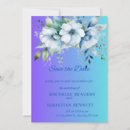 Convite De Casamento Floral De Icy Blue Watercolor