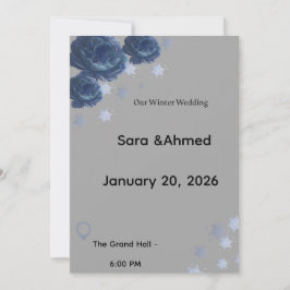 Convite de Casamento Floral de Inverno Azul Naval 