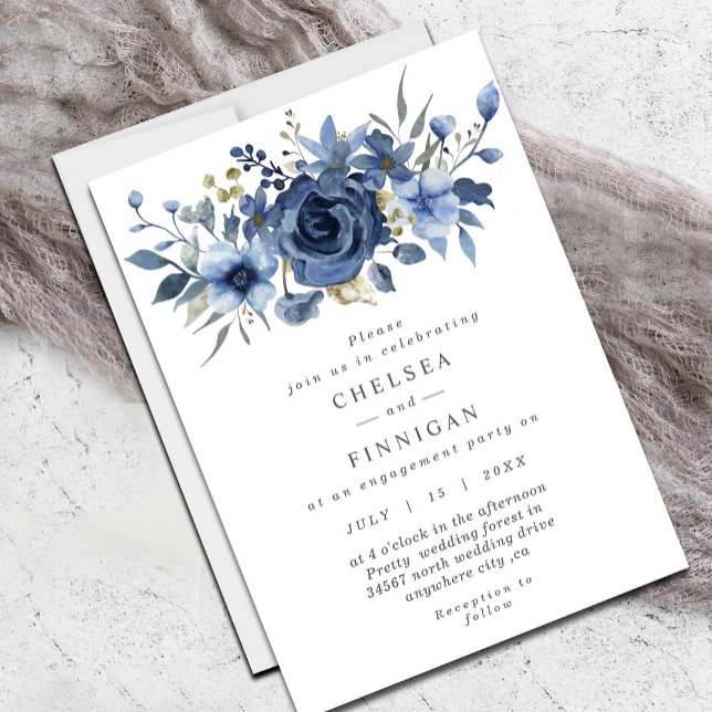 Convite De Casamento Floral De Inverno De Gelo Azu (Modern chic, dusty blue watercolor floral design, elegant and stylish, great wedding invitation.)