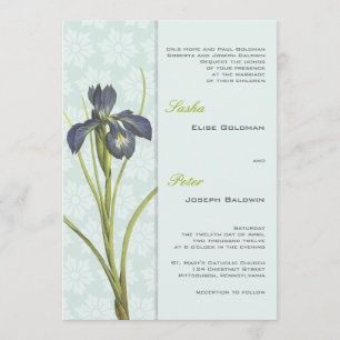 Convite de Casamento Floral de Iris Azul 2