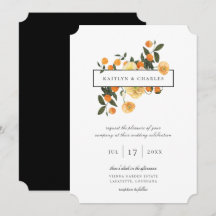 Convite de Casamento Floral de Laranja Cítrica