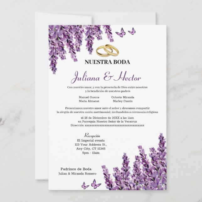 Convite de Casamento Floral de lavanda (Frente)