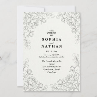 Convite de Casamento Floral de Linha Minimalista