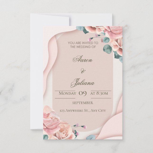 Convite de Casamento Floral de Luxo (Frente)