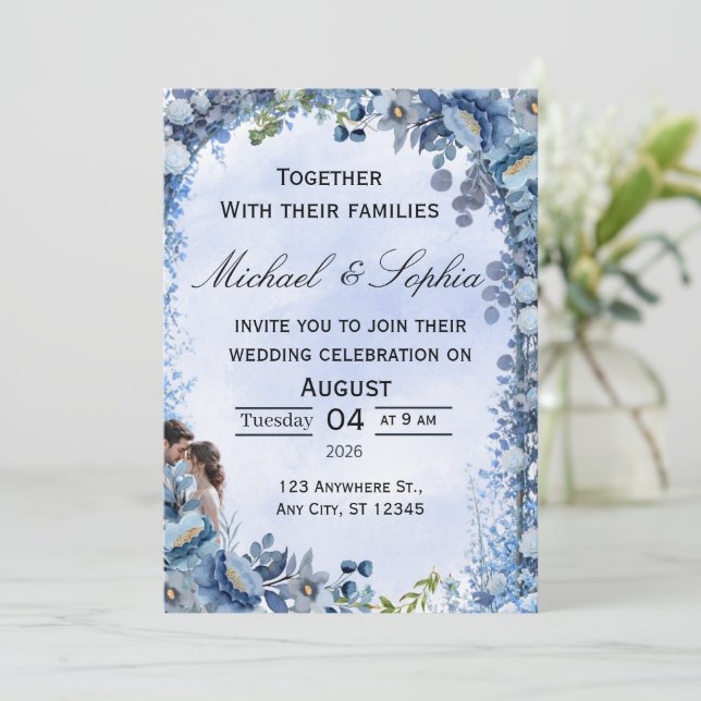 Convite de Casamento Floral de Luxo (Em pé/Frente)