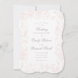 Convite De Casamento Floral De Mão Elegante Rosa