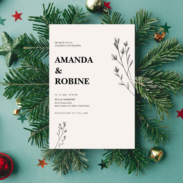 Convite De Casamento Floral De Mão Minimalista (Criador carregado)