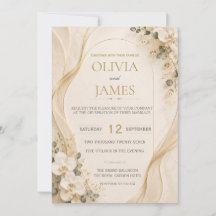 Convite de Casamento Floral de Marfim
