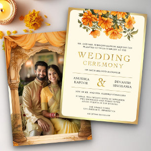 Convite de casamento floral de Marigold Amarelo Su