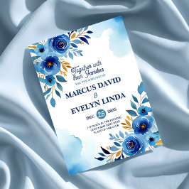 Convite De Casamento Floral De marinho Azul-Vidro