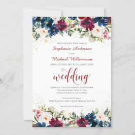 Convite De Casamento Floral De marinho Burgundy Wa