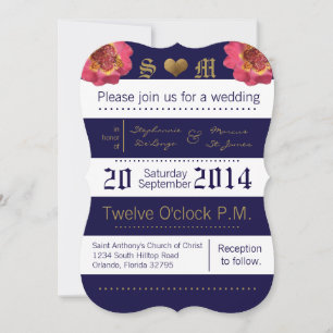 Convite de Casamento Floral de Marinho de Stripe M