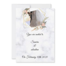 Convite de Casamento Floral de Mármore Dourado Ele