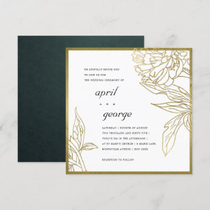 CONVITE DE CASAMENTO FLORAL DE OURO CLEGANTE