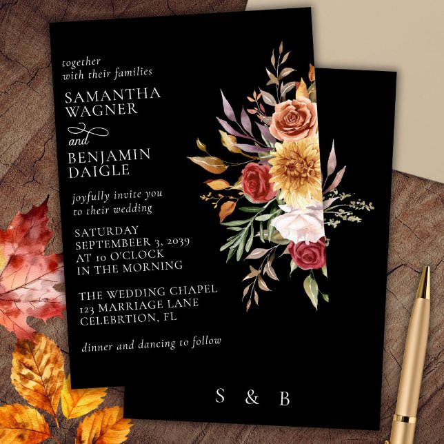 Convite de Casamento Floral de Outono Elegante em  (Criador carregado)