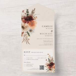 Convite de Casamento Floral de Outono em Código QR