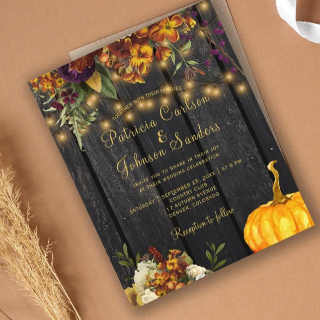 convite de casamento floral de outono em madeira d (Criador carregado)