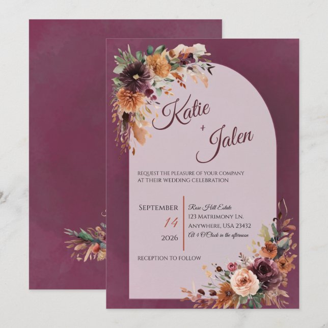 Convite de Casamento Floral de Outono Mal-humorado (Frente/Verso)