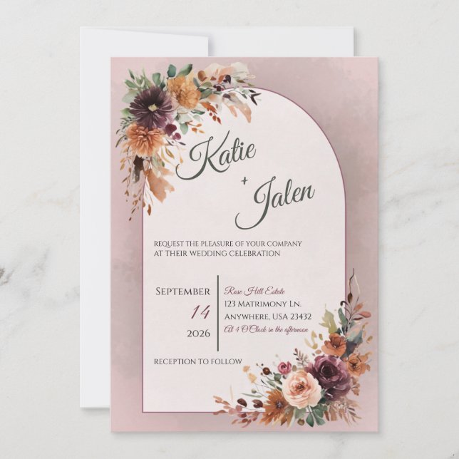 Convite de Casamento Floral de Outono Mal-humorado (Frente)