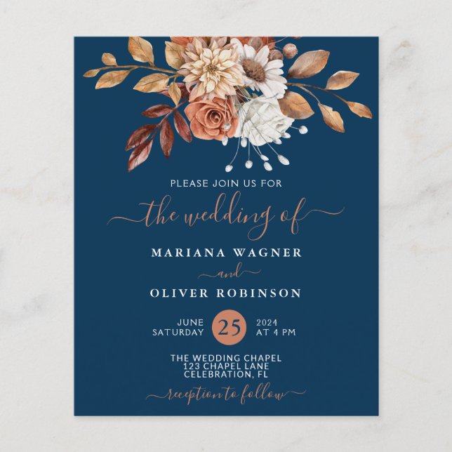 Convite de Casamento Floral de Outono no Orçamento (Frente)