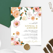 Convite De Casamento Floral De Papoila Rosa De Orç