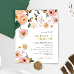 Convite De Casamento Floral De Papoila Rosa De Orç