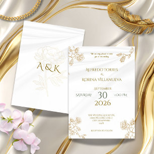 Convite de Casamento Floral de Peônia Dourada Eleg
