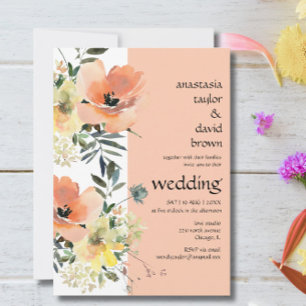 Convite de Casamento Floral de Pêssego