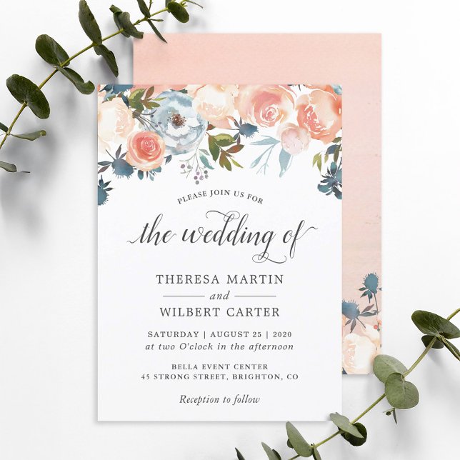 Convite de Casamento Floral de Pêssego de Outono (Criador carregado)