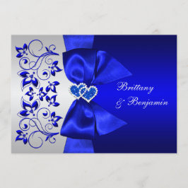 Convite de casamento Floral de Prata, Azul-Frita, 