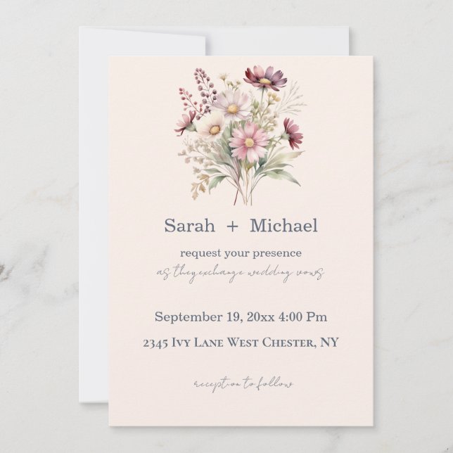 Convite de Casamento Floral de Primavera (Frente)
